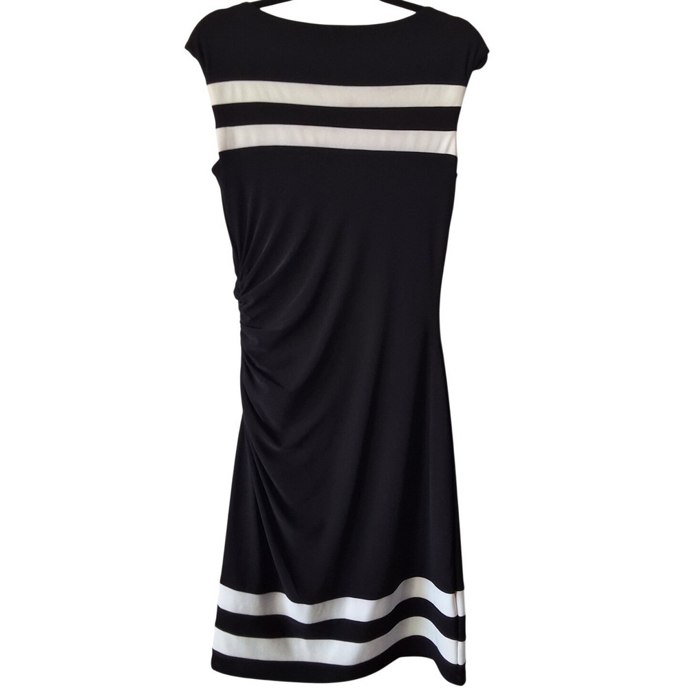 Lauren Ralph Lauren Size 8 Rouched Side White Stripes Black Formal Casual Dress - Picture 2 of 5